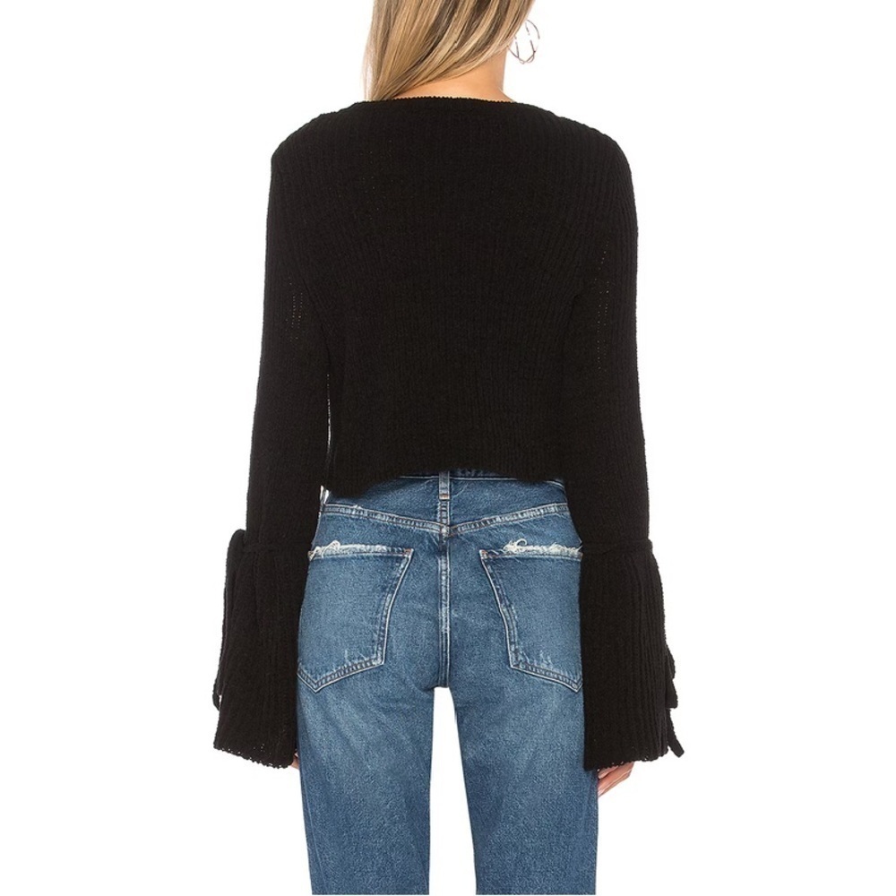 Lovers + Friends Parkwood Sweater Cropped Chenille Tie Bell Sleeve Black Size S - Picture 3 of 16